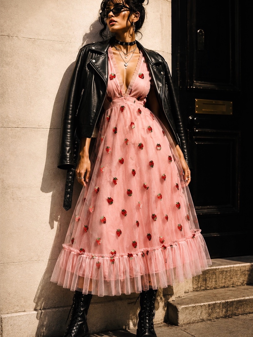 Pink Strawberry Sequin Tulle Maxi Dress Size Large Coquette NWOT - Picture 10 of 16